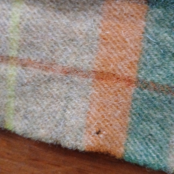 Pure Wool Scarf Ireland, Green/ Rust/Beige plaid, Fringe.  66" Length, Pre-owned - Picture 6 of 7